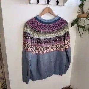 Orvis Multicolor Knit Fair Isle Crew Neck Pullover Sweater Size Small